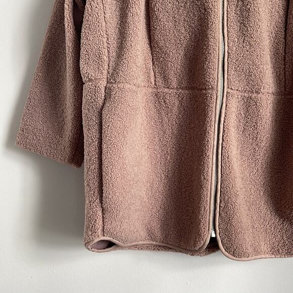 H&M plush teddy shearling full zip hooded oversized lined coat sz XL - Picture 3 of 9